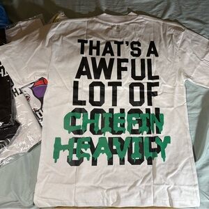 White Graphic Tee with Black and Green Print